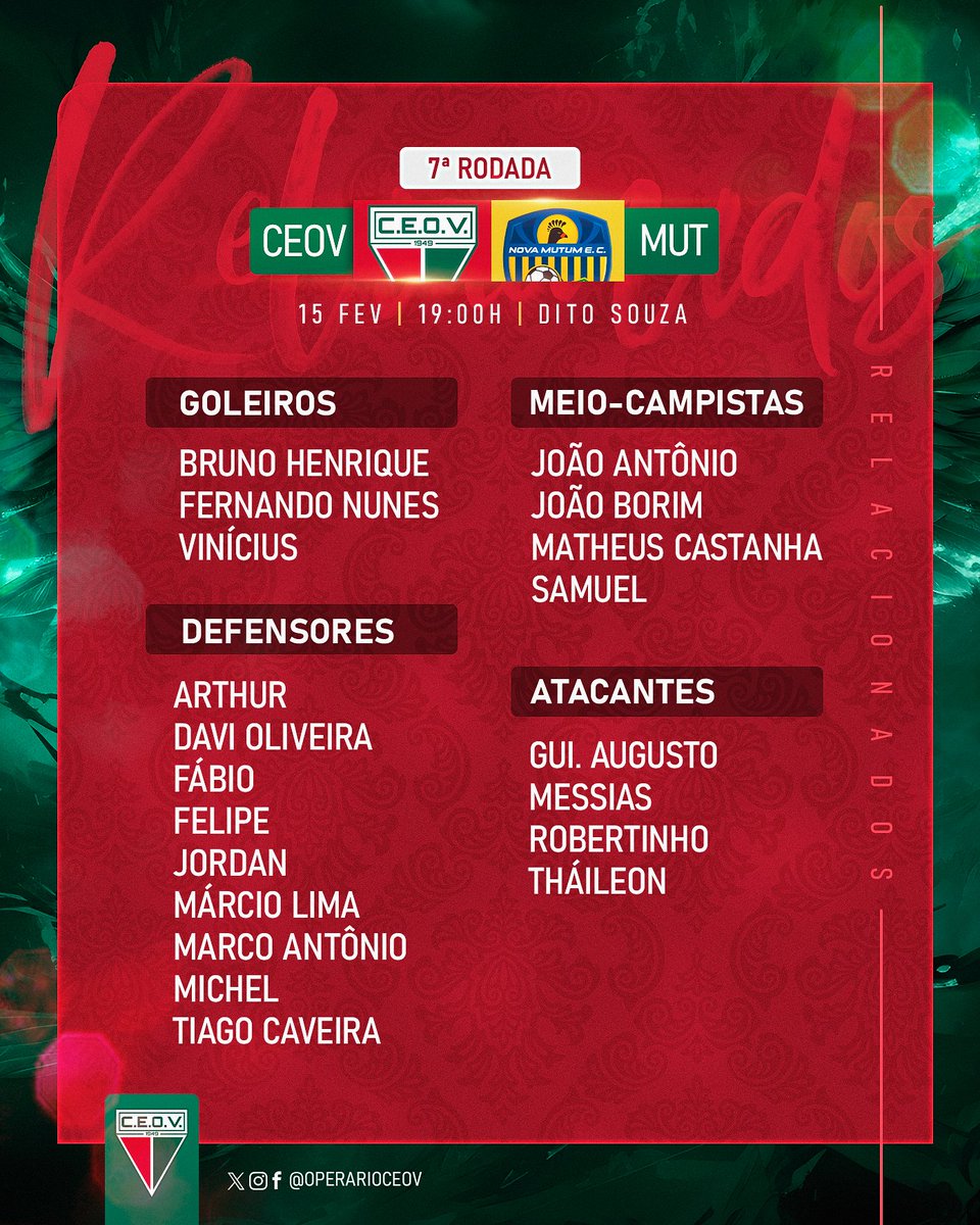 Relacionados para o confronto com o Nova Mutum!🔴⚪🟢