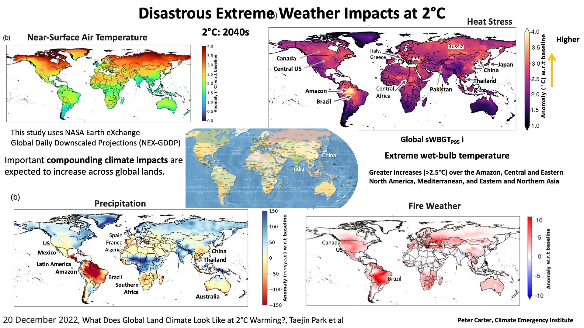 impactos climáticos de 2°C de aquecimento