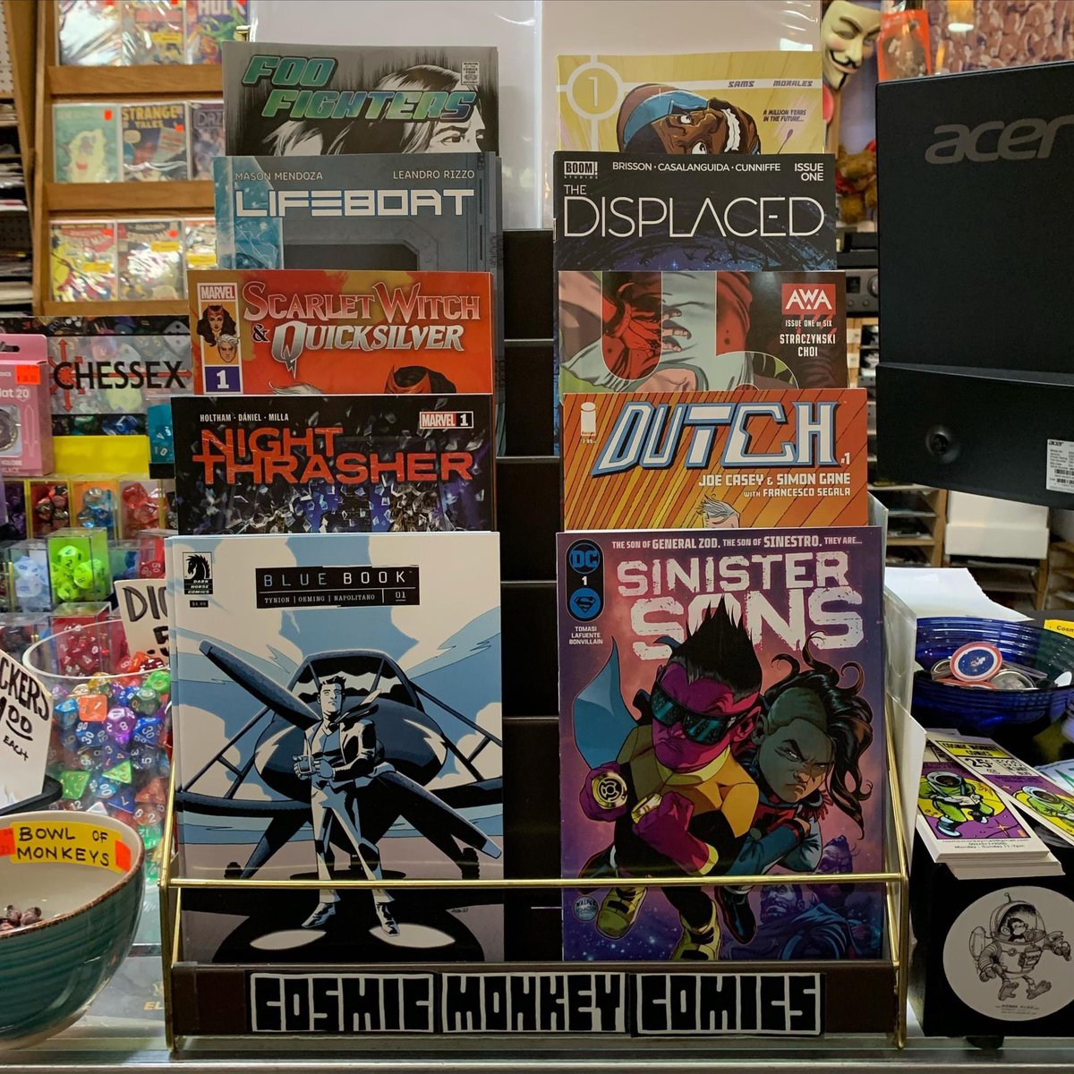 Here’s what’s featured this week! #bluebook #sinistersons #nightthrasher #dutch #scarletwitchandquicksilver #uandi #lifeboat #displaced #rocknrollfoofighters #spacenegro✊🏾🚀 #ncbd #cosmicmonkeycomics #newcomics