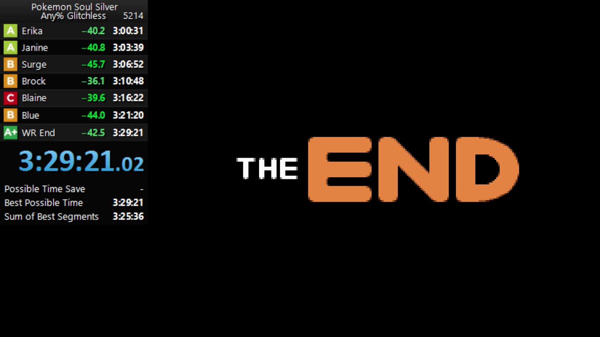 After over a year long grind, I have finally achieved my goal of sub 3:30 in HG/SS Glitchless. My best time yet in any game.

This category has pushed me further than any other, and in turn I have pushed it further than any other.