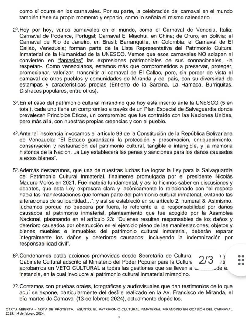 josercultura's tweet photo. Agradecemos dar lectura al documento anexo. Salvaguardar el Patrimonio Cultural Inmaterial, es tarea de todos. No puede volver a suceder!!! @NicolasMaduro @HectoRodriguez @minculturave @VillegasPoljak @cdc_ven @CulturaMirandi1 @PsuvMirandaVE @CEAGuatire https://t.co/YzKPP3gwzq