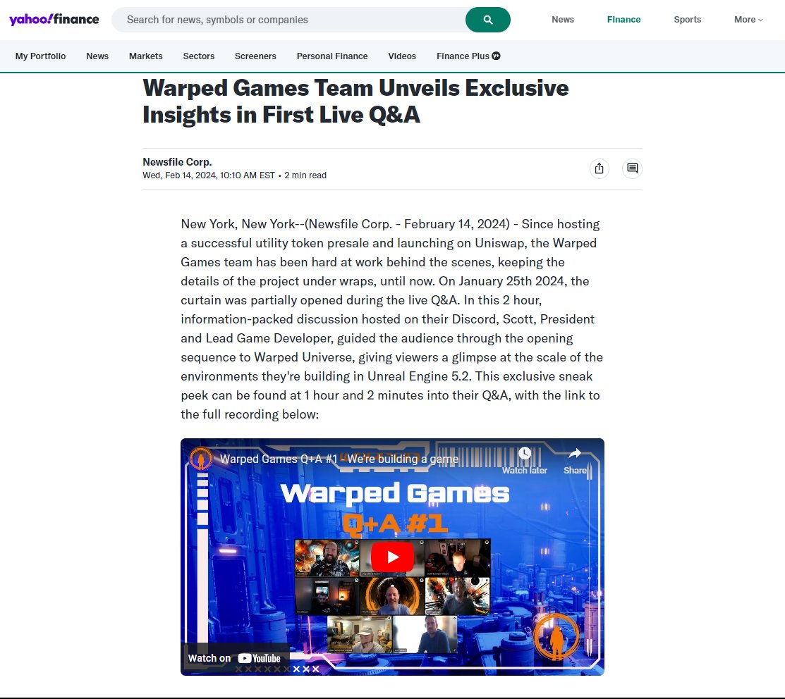 📰 Warped Games is in the #news again!

bit.ly/warpedonyahoofi
#Web3Gaming