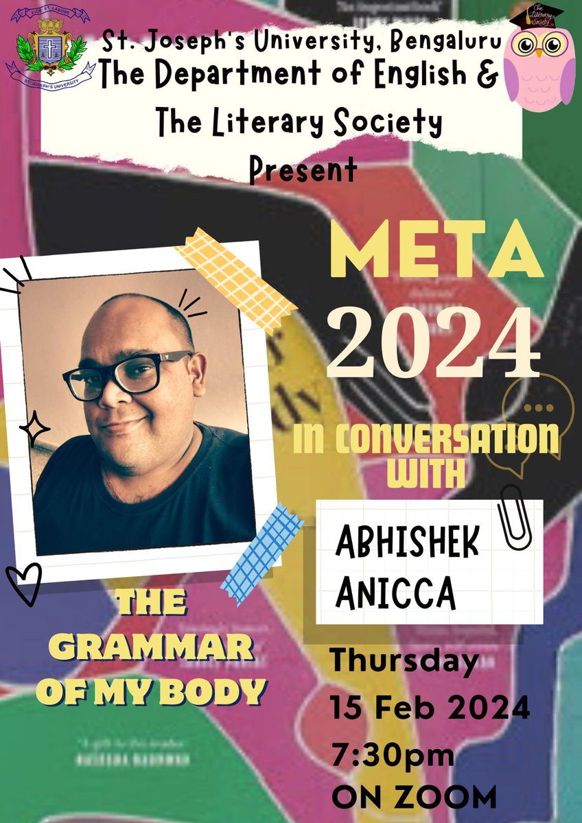LitFestMeta's tweet photo. Ze most excellent @abhishekanicca will be at Meta today to talk about his book, 'The Grammar of my body' - please join us here - YouTube link for the panel: https://t.co/cXeTmfI24l https://t.co/TR4cplVnsw