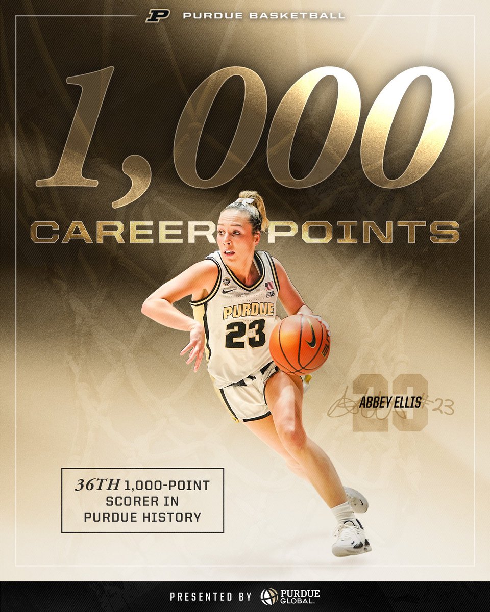 PurdueWBB's tweet photo. 1K for @_abbeyellis ‼️

Welcome to the Purdue 1,000-Point Club 👏 https://t.co/euWHNAgFo3