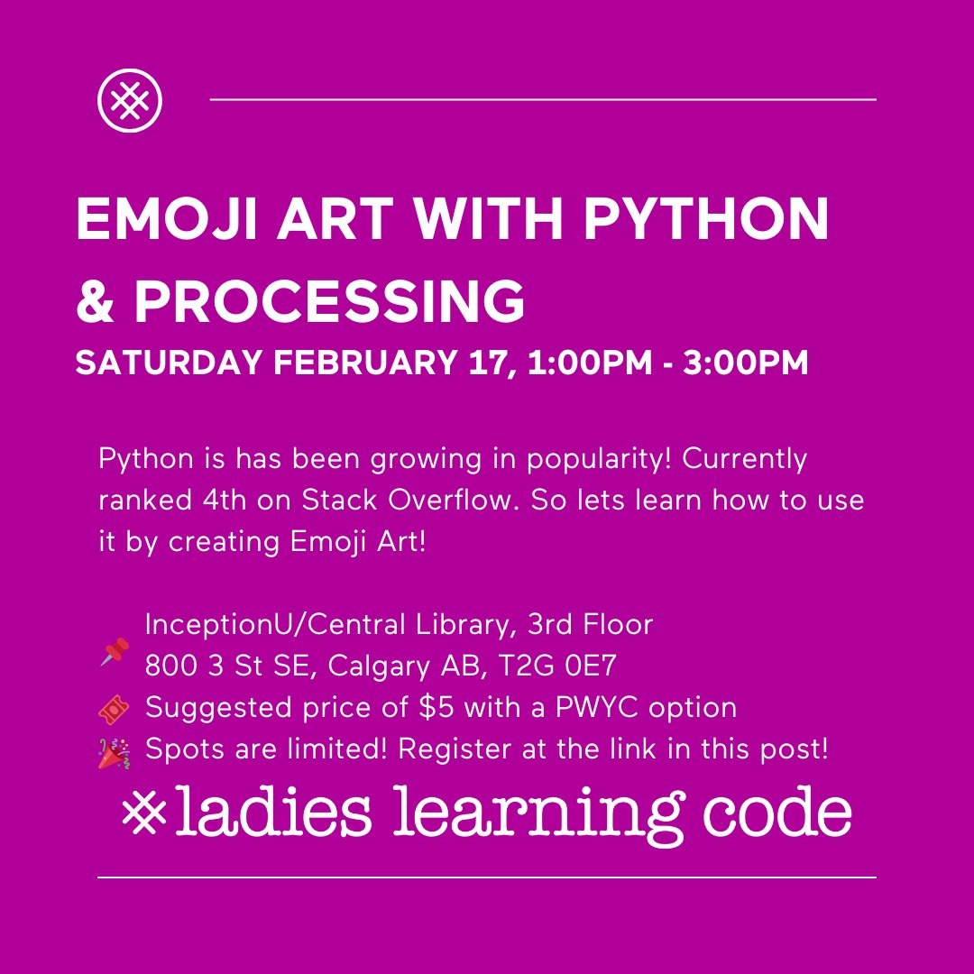 learningcodeyyc's tweet image. t's two days before our first workshop of 2024, and we are super pumped.🥳
If you are interested in learning the art of creating emojis using Python and processing, this workshop is for you!
To register, click here: events.blackthorn.io/en/1I3Jfz37/em…
See you on Saturday!
#womenintech