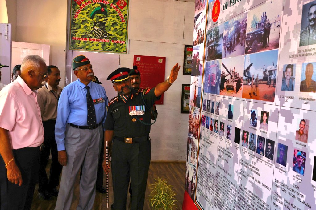 DefencePROTvm's tweet image. As part of  #IPKFWarriorsMeet at  West Hill Military Stn, #Kozhikode an #OpPawan Corner with pics &amp;amp; brief history of 122 Inf Btn tenure in SriLanka was set up &amp;amp; an #OpPawan Memorial was  Inaugurated at stn by Maj Gen V David Iver Devavaram (Retd)&amp;amp; Brig Sahadevan @giridhararamane