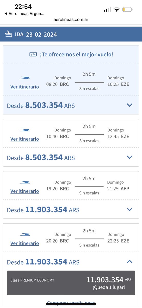 wachowiczd's tweet photo. Ya pego la híper @Aerolineas_AR!?

Bariloche a BsAs 11 palos… https://t.co/JVPHRWDkXg