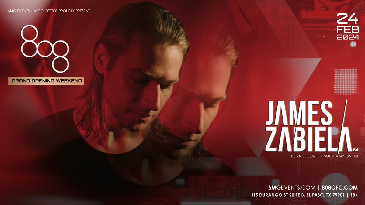 El Paso RT/Like for a chance to win 2 tickets to @jameszabiela! 🔥 Must follow @SMGEVENTS @TexasEDMFamily 🔊 Ends 2/23 Tickets & Info: SMGEvents.Com