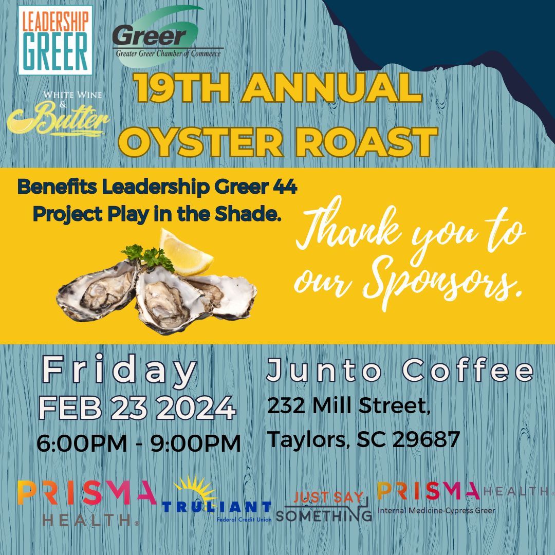 GreerChamber's tweet photo. Tickets move fast for our Annual Oyster Roast; we hope to see you there!
https://t.co/SS4NCQpsIn
#greerchamber #greersc #chamberofcommerce #greer #chamber #commerce #business #local #network #b2b #happyvalentinesday #v-day #oysterroast #oyster #benefit #philanthropy #donate https://t.co/SwekC2yiur
