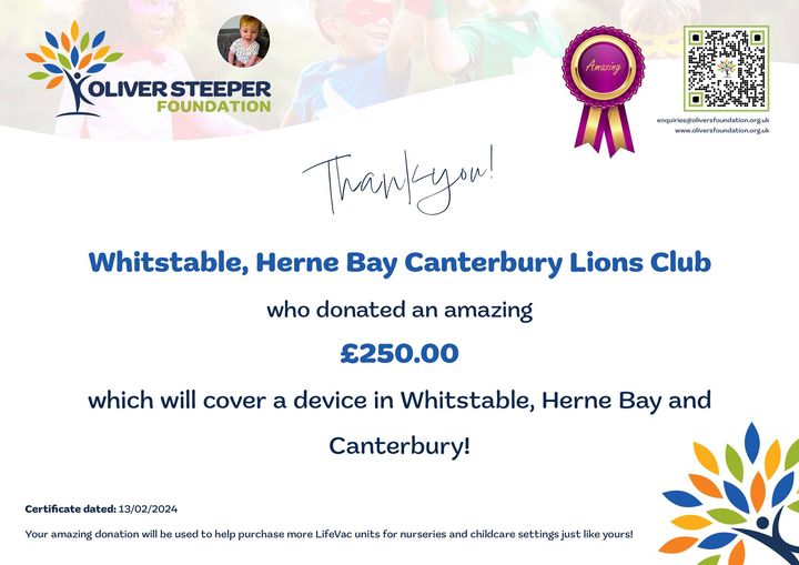 We were delighted to donate £250 to the foundation that will place anti choking devices in Local Playgroups for young children #whitstable #Hernebay #Canterbury #antichokingdevice #nurseryantichokingkits