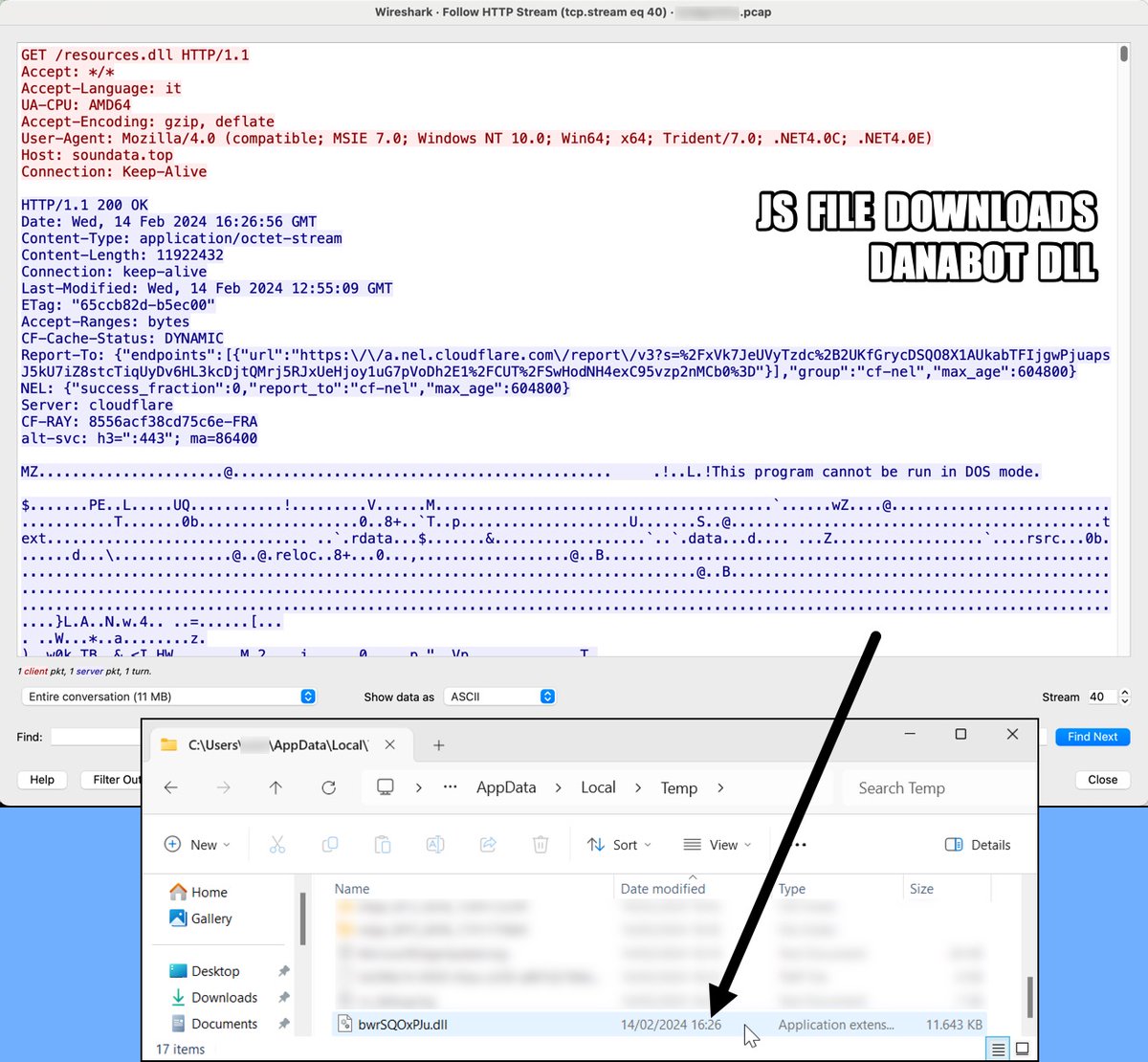 Unit42_Intel's tweet image. 2024-02-14 (Wednesday): #Danabot from Italian-language #malspam 

List of IoCs available at bit.ly/49xx4qk

#Unit42ThreatIntel #TimelyThreatIntel #IndicatorsOfCompromise #InfectionTraffic #Wireshark #C2Traffic