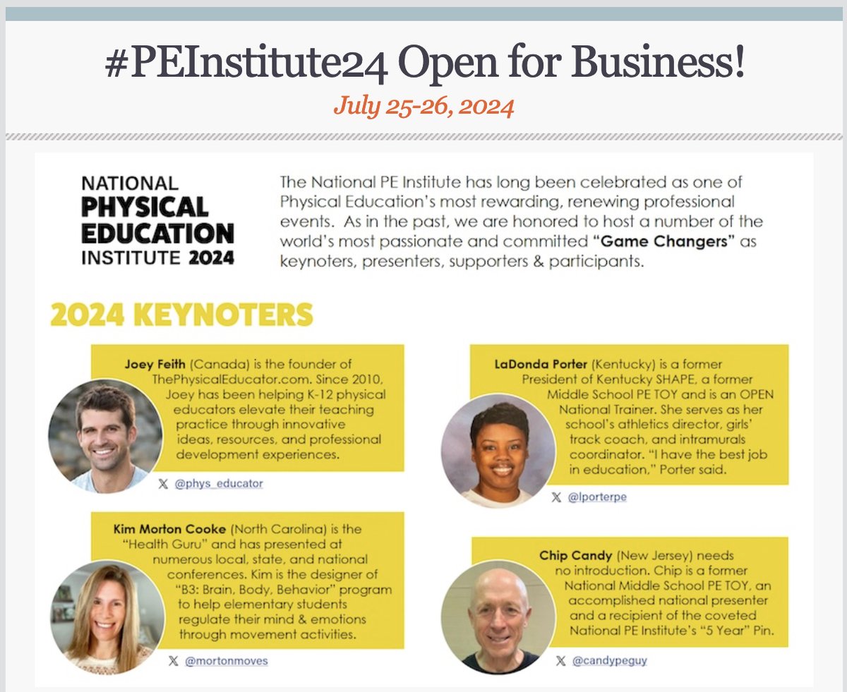 #PEInstitute24 Now Open for Business! Just sent out a Mail Chimp E-Mail to the 1,200+ folks who attended the National PE Institute in the past. Also putting it here for folks to view as well > us12.campaign-archive.com/?u=3632073eaa9…