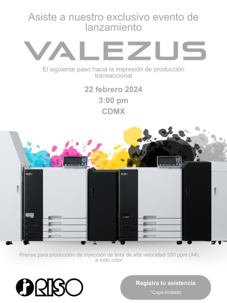 🥁 ☎ ¡Estamos a pocos días! ☎ 🥁
A todos nuestros socios y colegas de Canagraf Nacional. Los invitamos al próximo 22 de Febrero; RISO llevará a cabo un lanzamiento y demostración en vivo con la primera prensa VALEZUS en México. 
✅ REGÍSTRATE AQUÍ
canagrafmail.com/valezus/