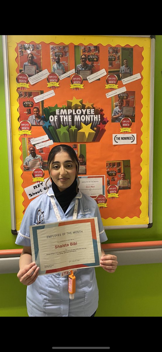 Congratulations to our January Employee of the Month Shaista. Nominated by her colleagues for always showing a willingness to help anyone, supports ward with extra shifts when she can, very caring - goes above and beyond. Superstar 🌟. Well done Shaista.