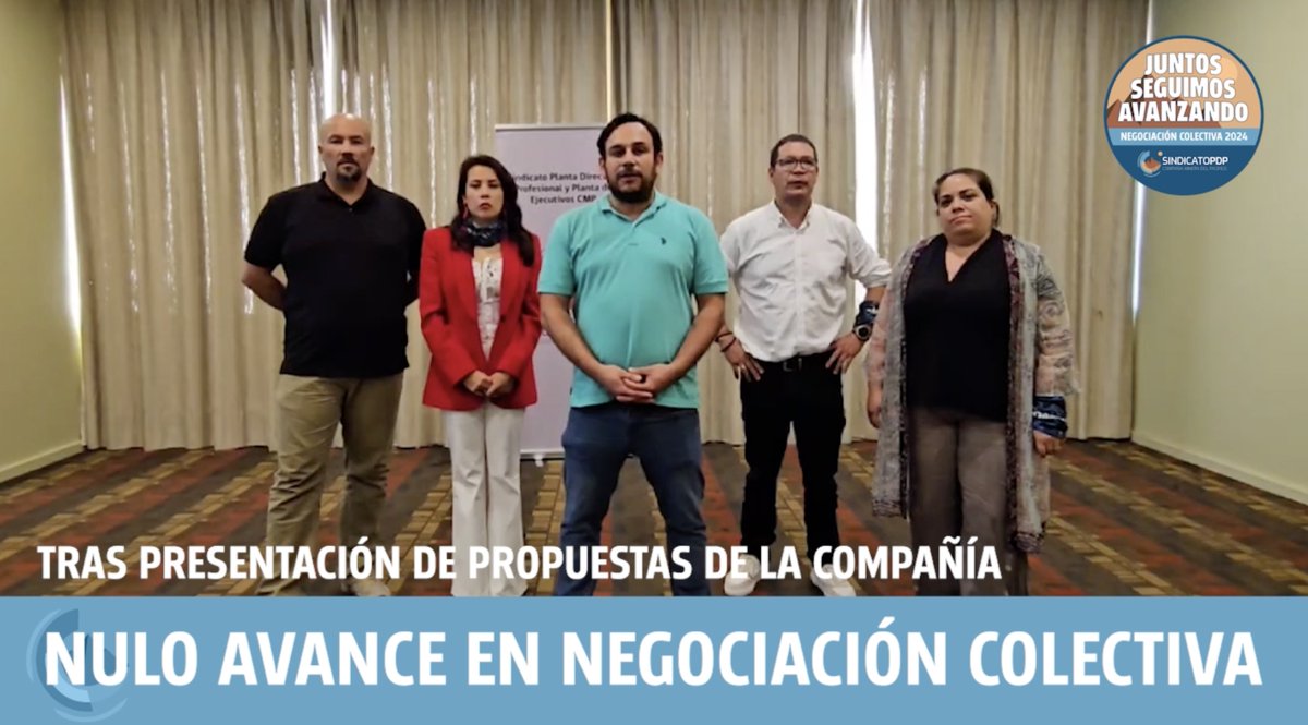 SindicatoPDP's tweet photo. 🔵🟤🟡 VIDEO | NULO AVANCE en Negociación Colectiva tras presentación de propuestas de CMP @CAP_CL .

Lo anterior, tras presentar las primeras ofertas en rentas y remuneraciones. Situación no se condice con ganancias obtenidas.

@FESUMINchile 

VER VIDEO:
https://t.co/zk7keCpGdb https://t.co/GPm1ud3AVC