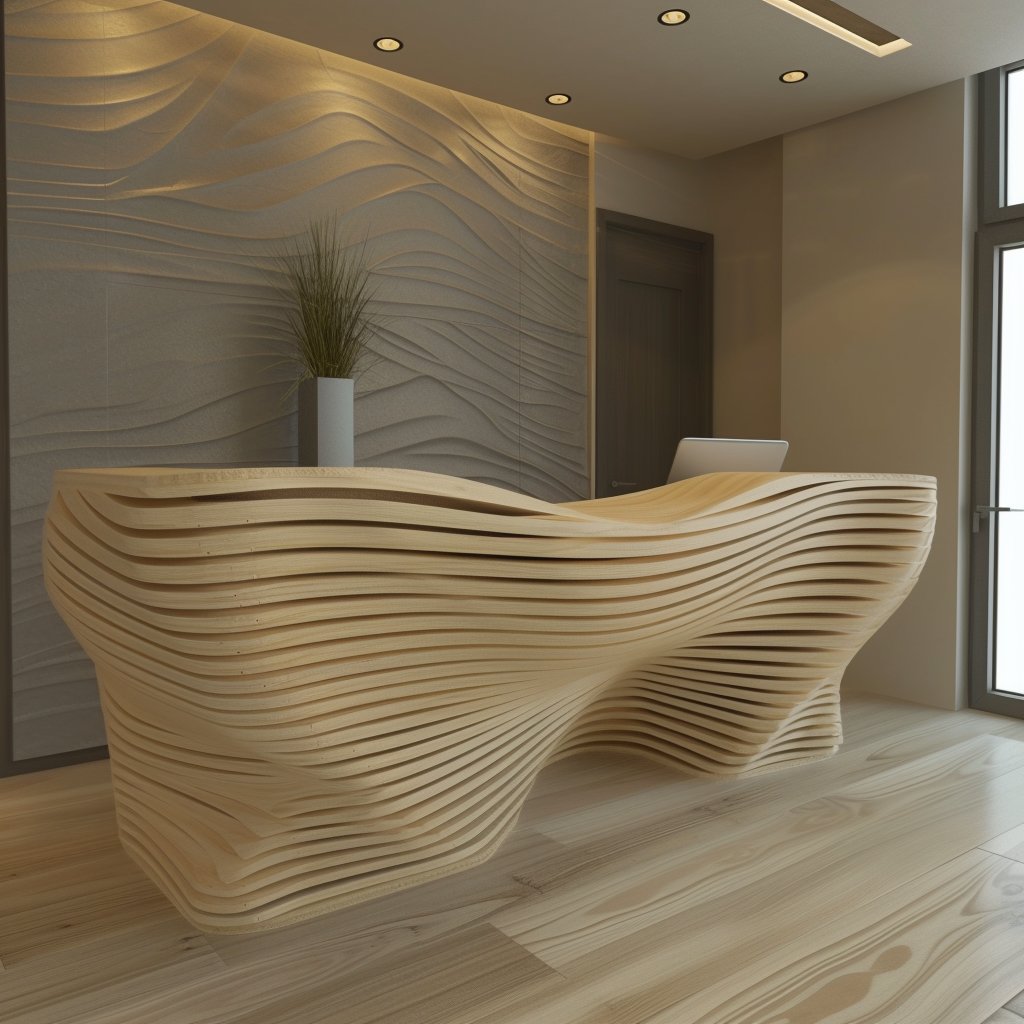 dezairt's tweet photo. wooden reception #AiArchitecture #AiArt #Midjourney #MidjourneyArchitecture #Dezairt2024 #ReceptionArea #AiDesign #ProductDesign #Ai #Interiordesign https://t.co/fs10gK4m7h