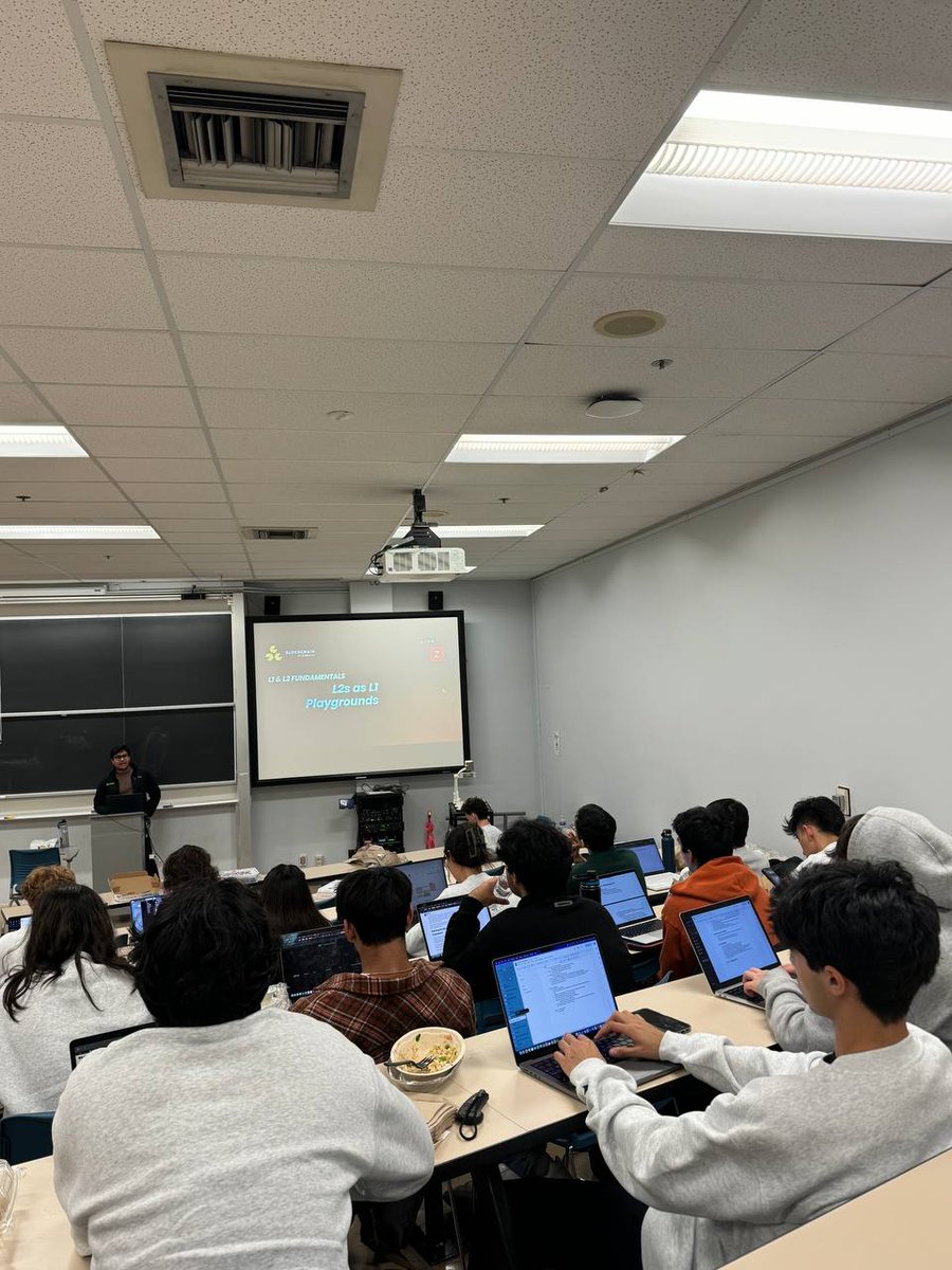 Fundamentals of L1s and L2s course with <a href="/zksync/">ZKsync (∎, ∆)</a> had a huge turnout!

And we have plenty more left:
Thu 2/15 - Advanced topics in L2s at Moffit 106
Tue 2/20 - zkEVM circuits at Moffit 106
Thu 2/22 - ZK Proofs at SOCS 20

Thanks to <a href="/zksync/">ZKsync (∎, ∆)</a> for helping us make this happen!