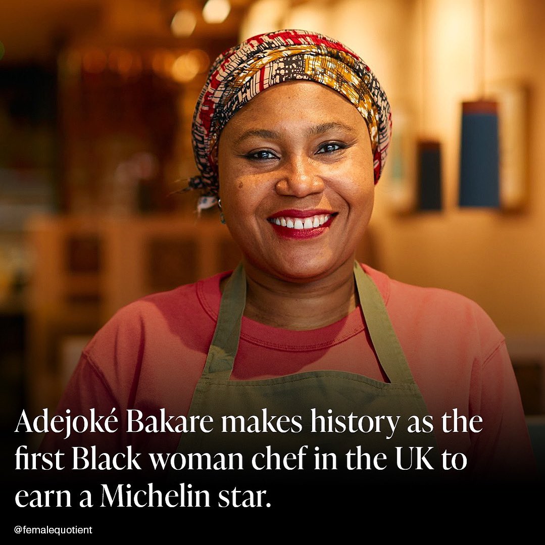 femalequotient's tweet photo. Did you know that woman make up less than 25% of professional chefs, and only 6% lead Michelin star restaurants?

Nigerian head chef and founder of Chishuru restaurant, Adejoké Bakare, was awarded a Michelin star for her restaurant’s modern take on West African cuisine. 👏 https://t.co/ZQq0mGsSx8