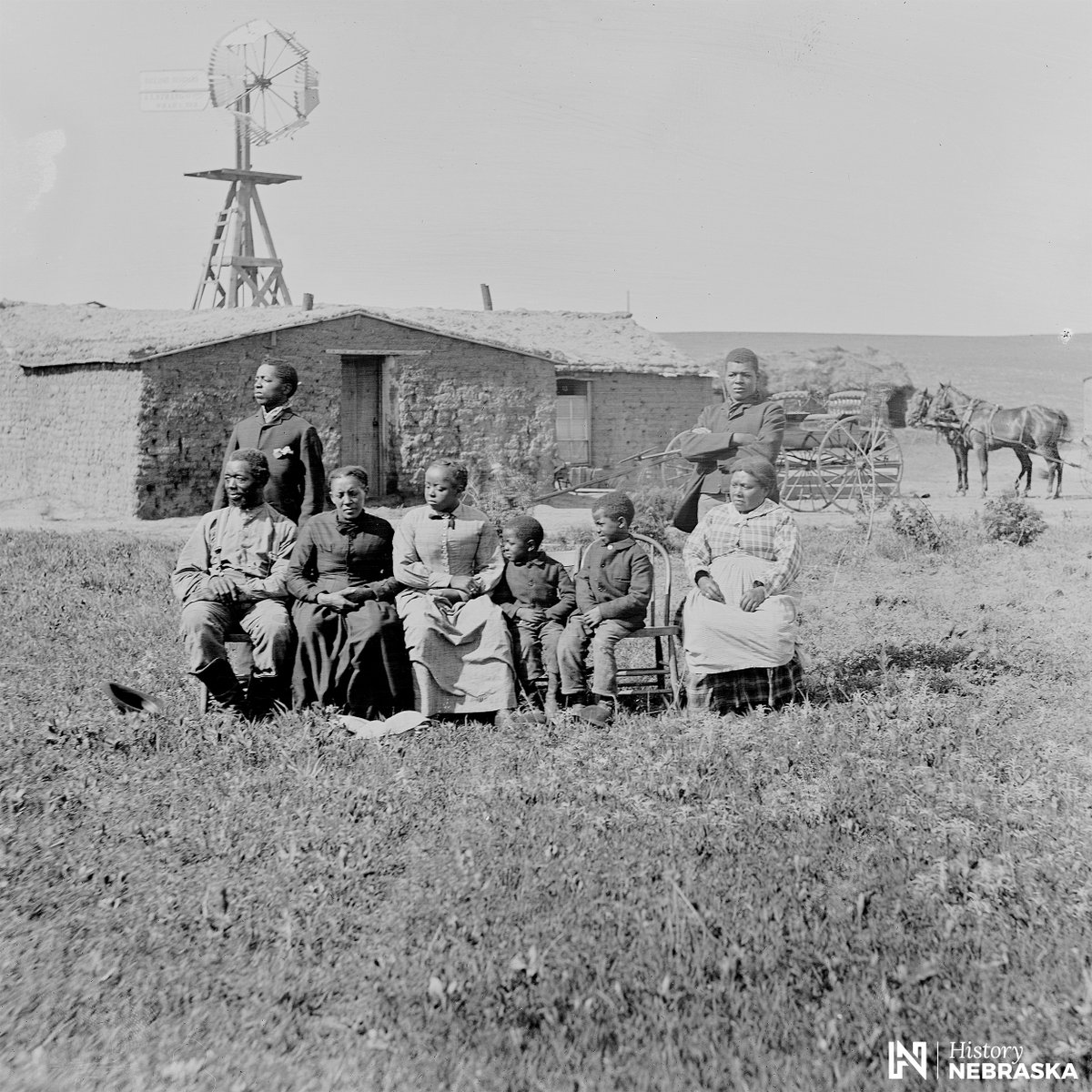 Moses and Susan Speese with family near Westerville, Custer County, Nebraska. Sharecroppers, after the Civil War, the family escaped in 1873, before claiming Nebraska homestead land in 1882. nps.gov/people/moses-a… 📷: Solomon D. Butcher Collection RG2608-1345