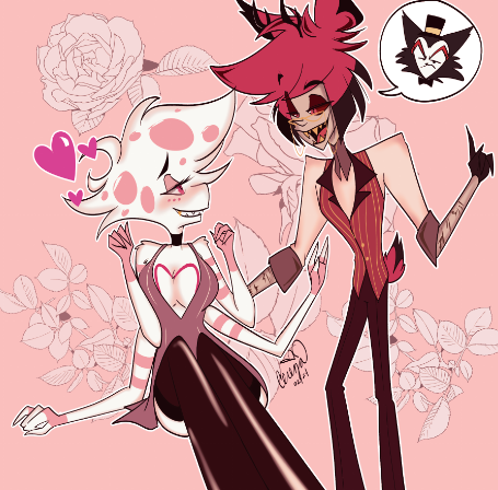 Tryna add a third to the mix ~
Happy Valentine's Day ❤️
 #radiodust #angeldust #alastor #HazbinHotelFanart