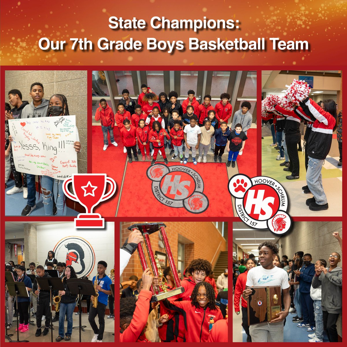 Hsdist157's tweet image. After a long season, our 7th grade boys came out victorious! Join us congratulating the State Champions. 

#StateChampions2024 #LifeatHSDist157 #FutureLeaders