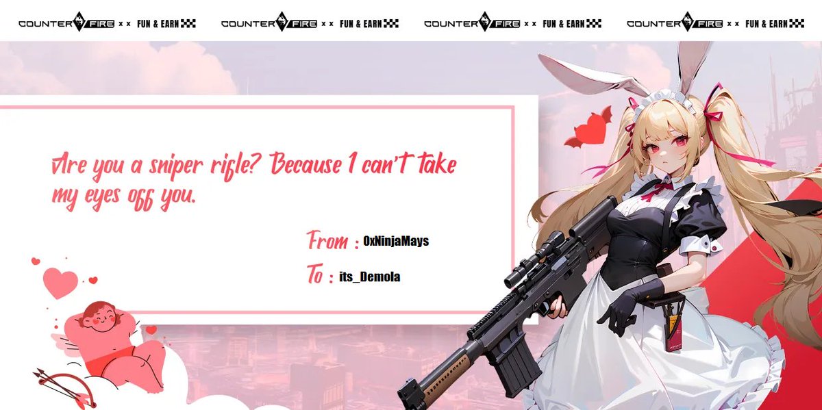 0xNinjamays's tweet photo. Happy Valentine's Day @its_Demola 😁

@playCounterFire
#CounterFireWithLove https://t.co/QjdyvTtsJZ
