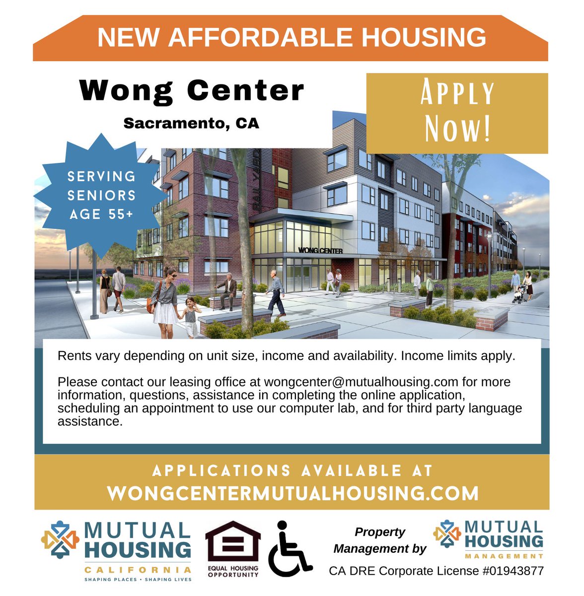 ICYMI, Wong Center, our newest affordable housing community is now accepting applications. It is located in the historic Railyards District in Downtown Sacramento. Visit the website below to view floorplans, community highlights, or apply online: wongcentermutualhousing.com