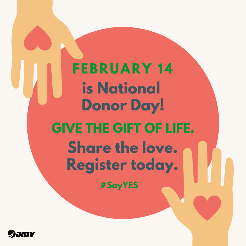 It's #NationalDonorDay. Save lives and share the love this Valentine's Day by registering to be an organ and tissue donor. ow.ly/3FvJ50QyYpY 
#SayYes #DonateLife