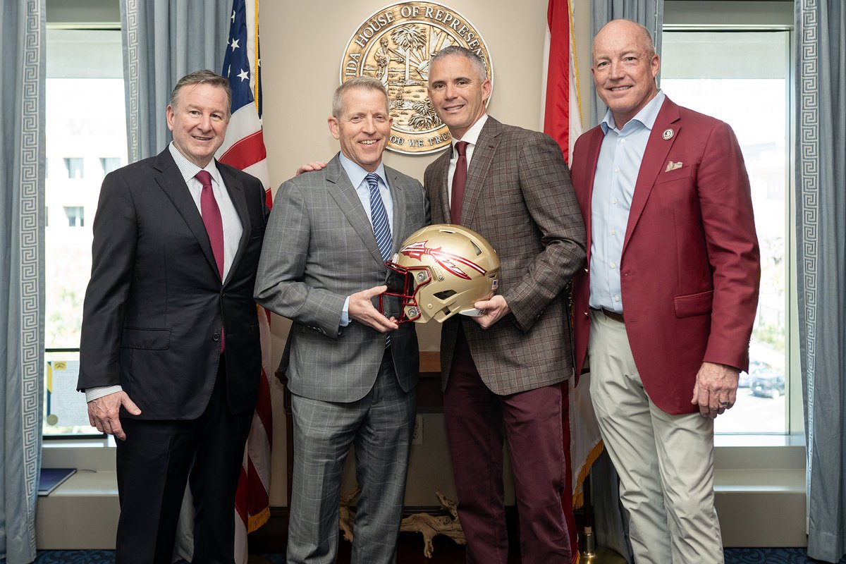 Great visit to the Florida Capitol with FSU Board of Trustees Chair Peter Collins and @Coach_Norvell! FSU is an academic and athletic powerhouse, and we appreciate the support of House Speaker @Paul_Renner and the Florida Legislature. #GoNoles