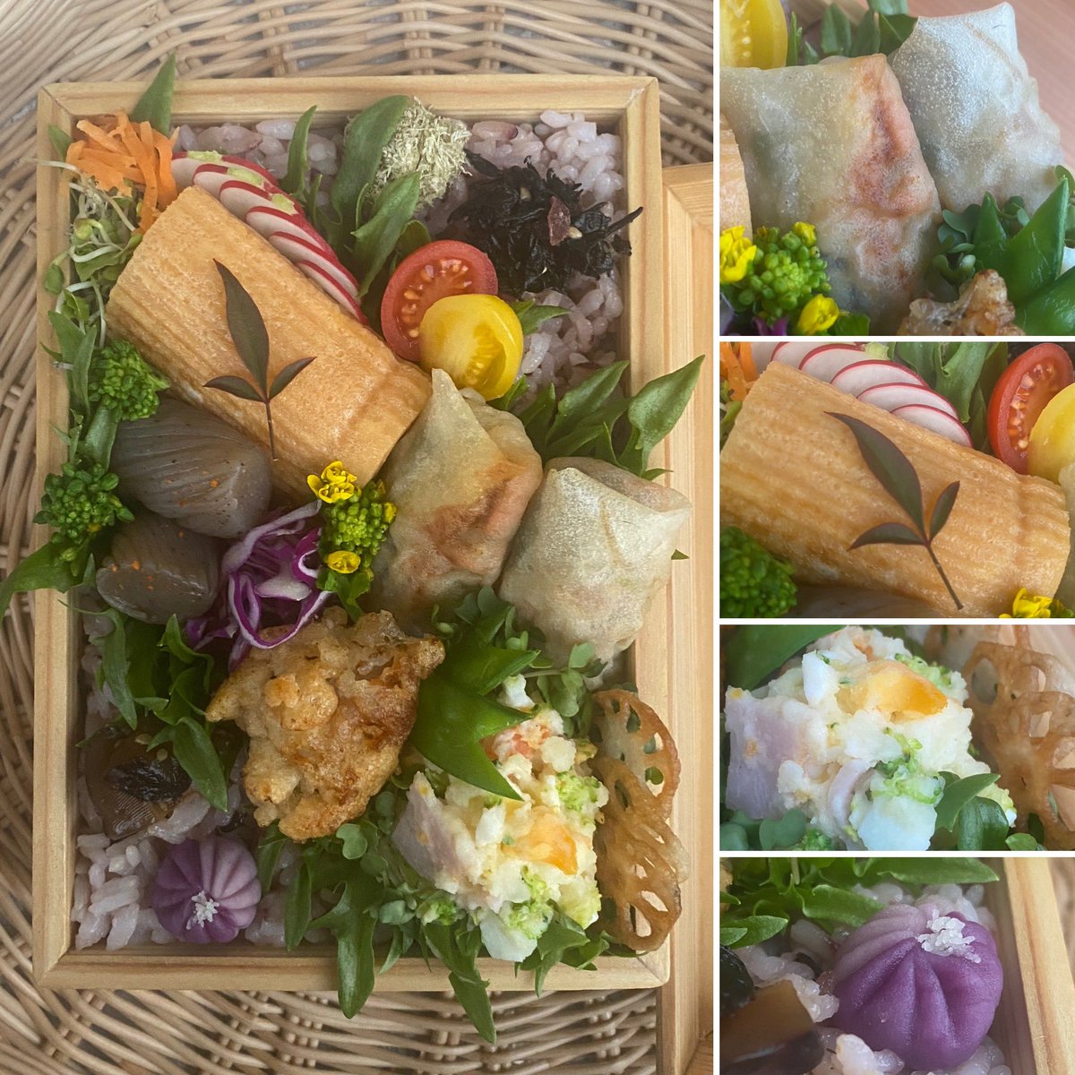 makibento__'s tweet photo. おはようございます♪
春巻き弁当完成ですっ🤲
#お弁当 #おべんとう #お弁当作り楽しもう部 #お弁当記録 #わっぱ弁当 #バームクーヘン風卵焼き #まげわっぱ #magewappa #ご飯あっちとこっち斜め詰め #春巻き https://t.co/D0ew9zAdEX