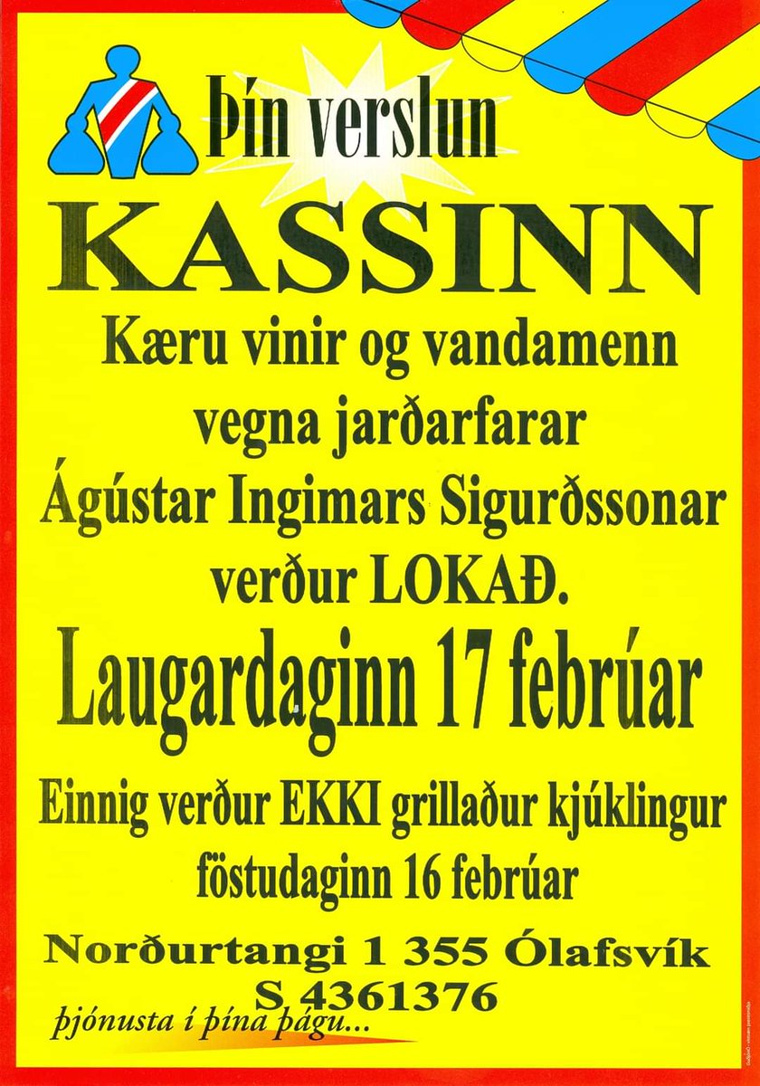 Það er alltaf missir þegar fellur af lítilli hjörð. Gústi í Kassanum er allur. Hér er strangheiðarleg tiljynning Ólasara. Það er lokað í Kassanum á laugardaginn og enginn grillaðar kjúklingur á morgun. Samúðarkveðjur beint Vestur ❤️