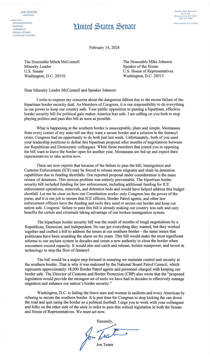 Reports of ICE's dangerous budget shortfall is a serious problem that could have been entirely prevented—and shows that Congress's failure to pass a bipartisan border security bill is already making our country less safe. I'm calling on Congressional leaders to pass the bill now: