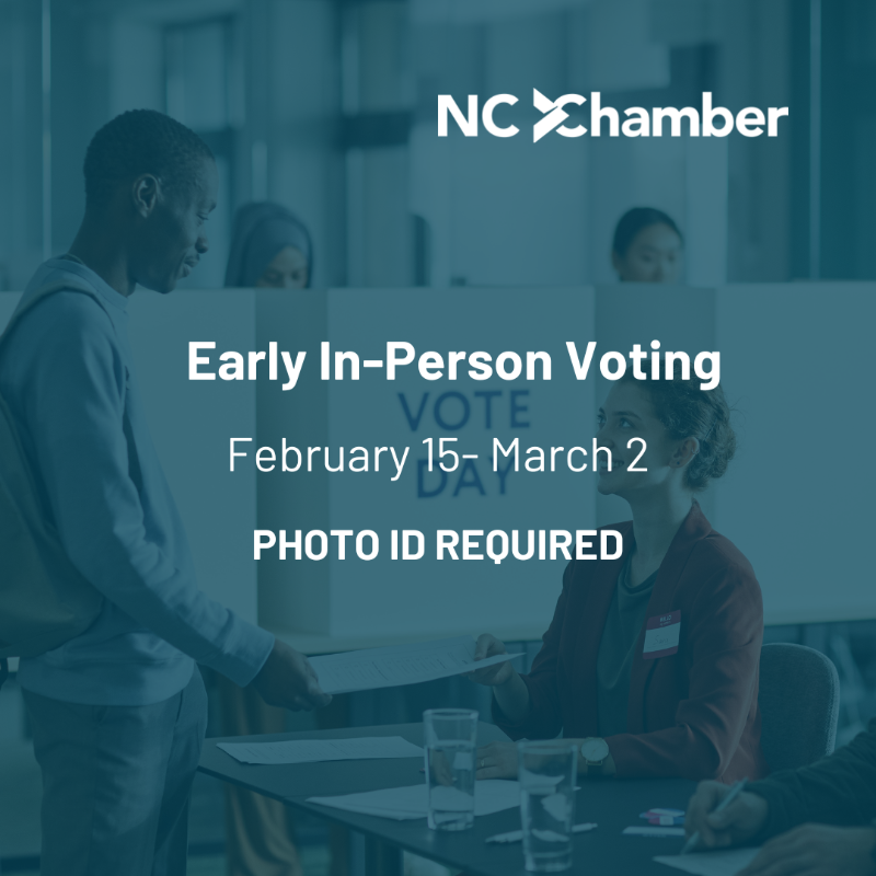 In-person early voting for the 2024 primary election begins today! Remember to bring a valid form of ID when voting in North Carolina. Don’t have one? Voters can get one for free at their County Board of Elections or the NCDMV. Learn more at ncsbe.gov