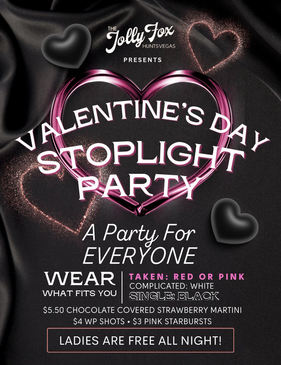 IT’S VALENTINE’S DAY! ❤️‍🔥
We’re having a GREAT time tonight with our Valentine’s Day Stoplight Party! 🚦Come enjoy great drink specials and DJ Quikdraw in the den tonight! 🍻 Don’t forget to wear whichever color clothing best fits your relationship status!
