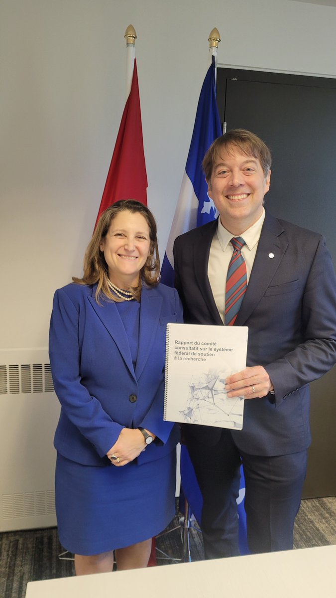 Research and Innovation are the cornerstone of our collective prosperity and wellbeing. Today I had the opportunity to discuss the #BouchardReport recommendations with @cafreeland: Huge potential for our talent and our ideas! Full Report: ised-isde.canada.ca/site/panel-fed…🔬📚🚀📈