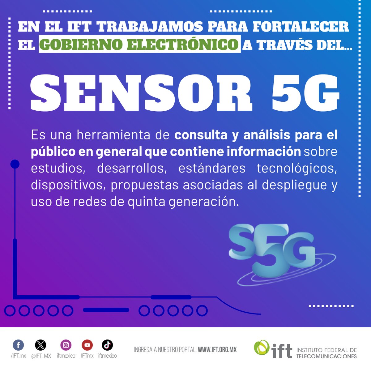 IFT_MX's tweet photo. El @IFT_MX trabaja por la #TransformaciónDigital🌐del país🇲🇽. Por ello, creó el sitio web interactivo #Sensor5G, para que tú puedas consultar de primera mano todos los detalles sobre el despliegue y uso de las redes de quinta generación en México👇.
https://t.co/Mjm2kdQSLm https://t.co/Q8ql1YeXXs