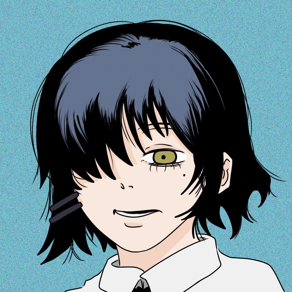 himeno (chainsaw man) 1girl solo black hair short hair simple background looking at viewer yellow eyes  illustration images