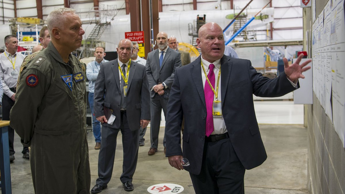 Rear Adm. Daniel Cheever, commander of Naval Air Forces, toured #TeamTinker Maintenance, Repair and Overhaul Technology Center. Following his tour, Cheever was promoted to vice admiral!