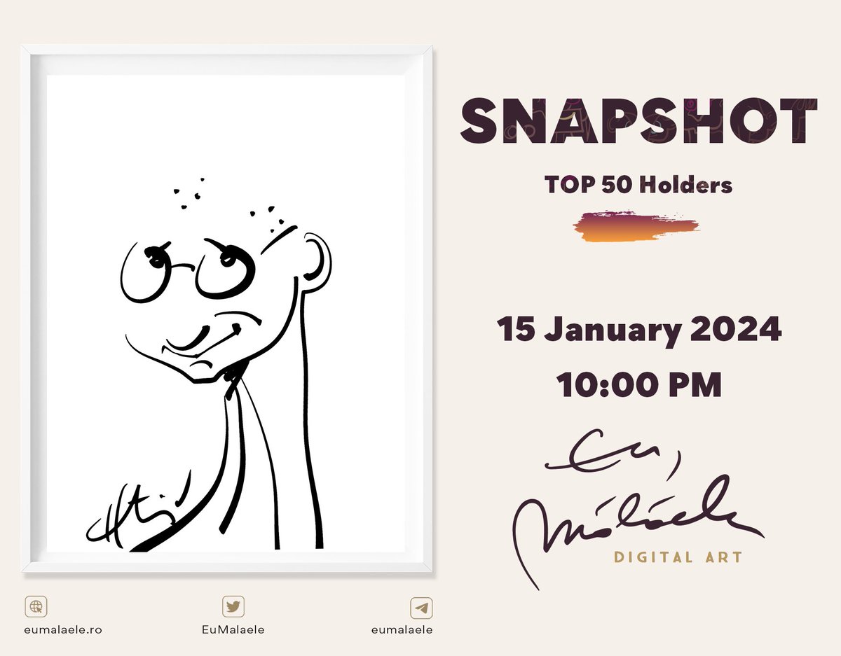 🚨Quick reminder: There are less than 24 hours left until the snapshot.

Make sure to delist your "Eu, Mălăele" collectables so we can accurately count what you have. 🔎

The top 50 collectors will get an airdrop. Plus, the top 10 will receive a signed print of the artwork.🖼️