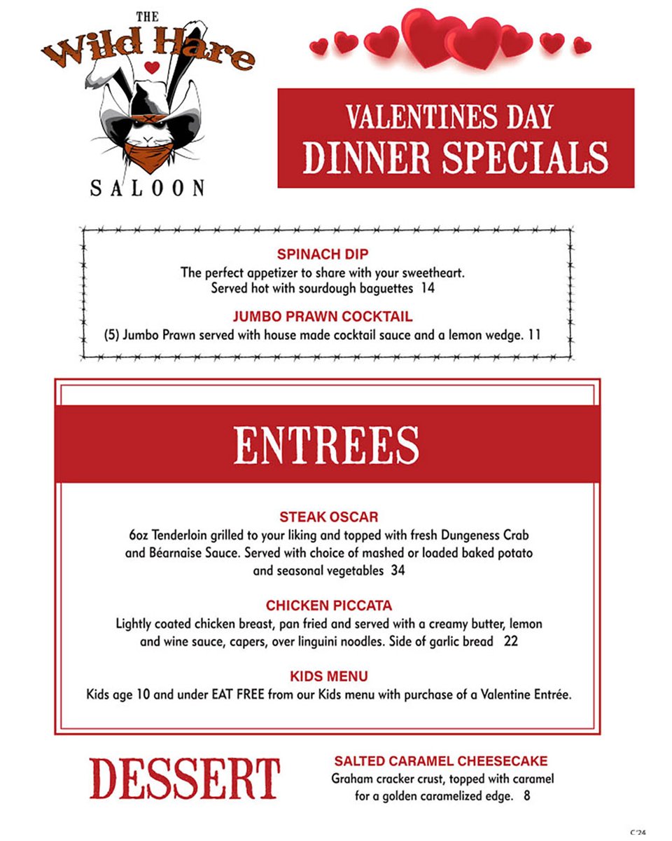 Stop into any Wild Hare Saloon locations today for some tasty tasty Valentine's Day Specials! 

thewildharesaloon.com