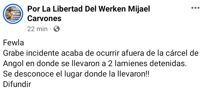 FEWLA WALMAPU ANGOL 🛑Urgente Brutal represión a la salida del werken del Lof TEMUKUIKUI Mijael Carvones sacado de cárcel de angol y enviado a temuko x medida rascista d gendarmería y que contraviene decisión de tribunal d ser enviado a angol x cercanía d su flia y lof..