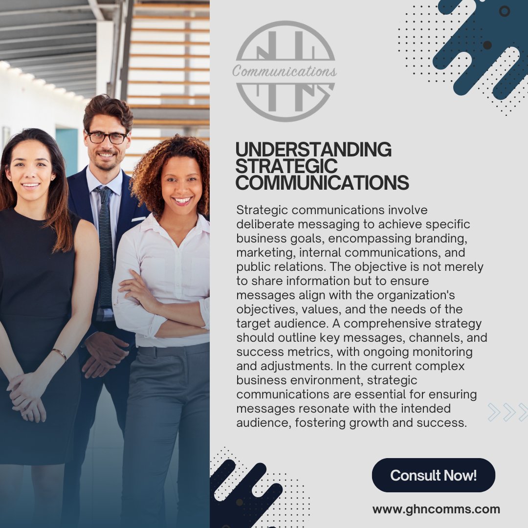 GHNComms's tweet photo. Discover the power of a comprehensive communication strategy in today's complex business world. Elevate your leadership and communication skills—click the link in bio to start your journey to success today! #strategiccommunications  #businessgrowth #marketingstrategy https://t.co/gKBz14Xy09
