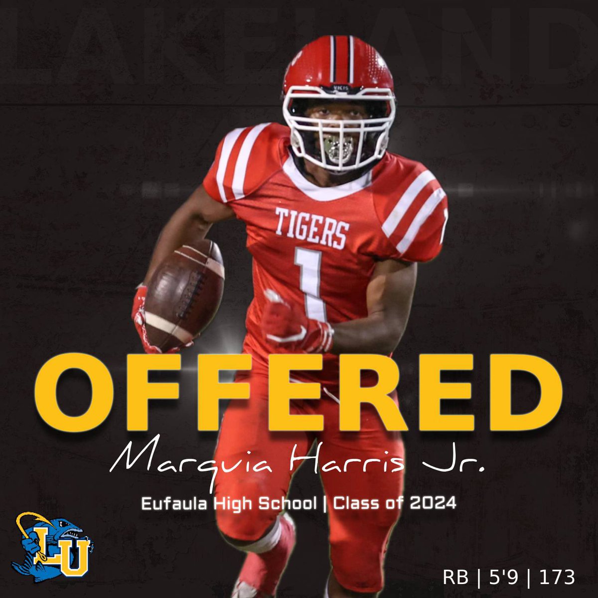 Eufaula Football (@eufaulafootball) on Twitter photo Congratulations to Marquia “Red” Harris on receiving an offer from Lakeland University! <a href="/MarquiaHarrisjr/">Marquia Harris Jr</a> <a href="/LUMuskieFB/">Lakeland Football</a>
#OneTeamOneTownOneTradition
#TigerNation
📸 <a href="/JeffLeePhotogr1/">Jeff Lee Photography</a> Congratulations to Marquia “Red” Harris on receiving an offer from Lakeland University! <a href="/MarquiaHarrisjr/">Marquia Harris Jr</a> <a href="/LUMuskieFB/">Lakeland Football</a>
#OneTeamOneTownOneTradition
#TigerNation
📸 <a href="/JeffLeePhotogr1/">Jeff Lee Photography</a>