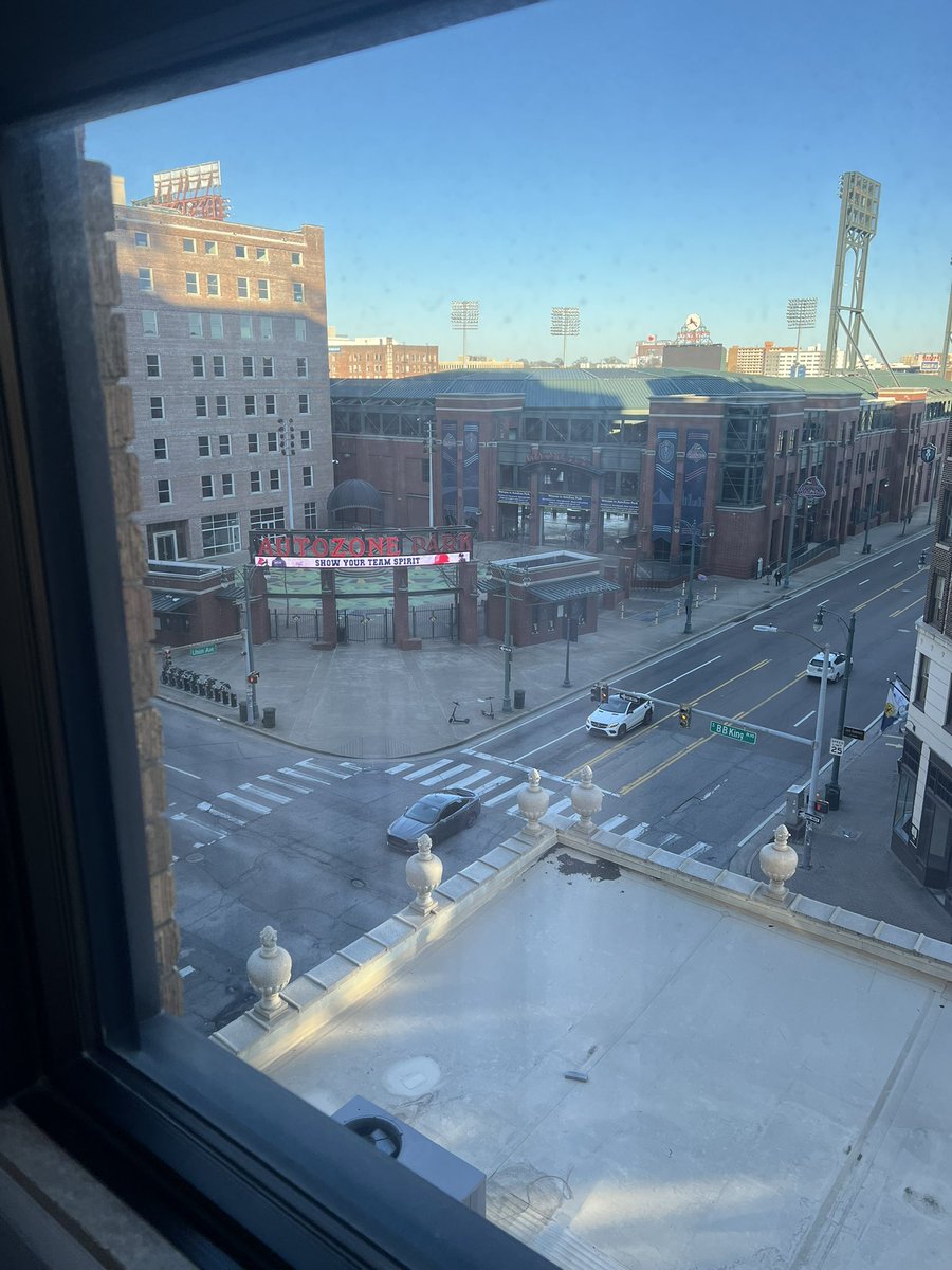 We have made it to our room <a href="/PeabodyMemphis/">The Peabody Memphis</a> and we have a great view of the baseball stadium!