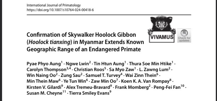 *NEW PUBLICATION: Confirmation of Skywalker gibbons in Myanmar* Our findings increase the population size & distribution, but the gibbons are still threatened & most are found outside PAs. Congrats to my co-authors for this important research. link.springer.com/article/10.100…