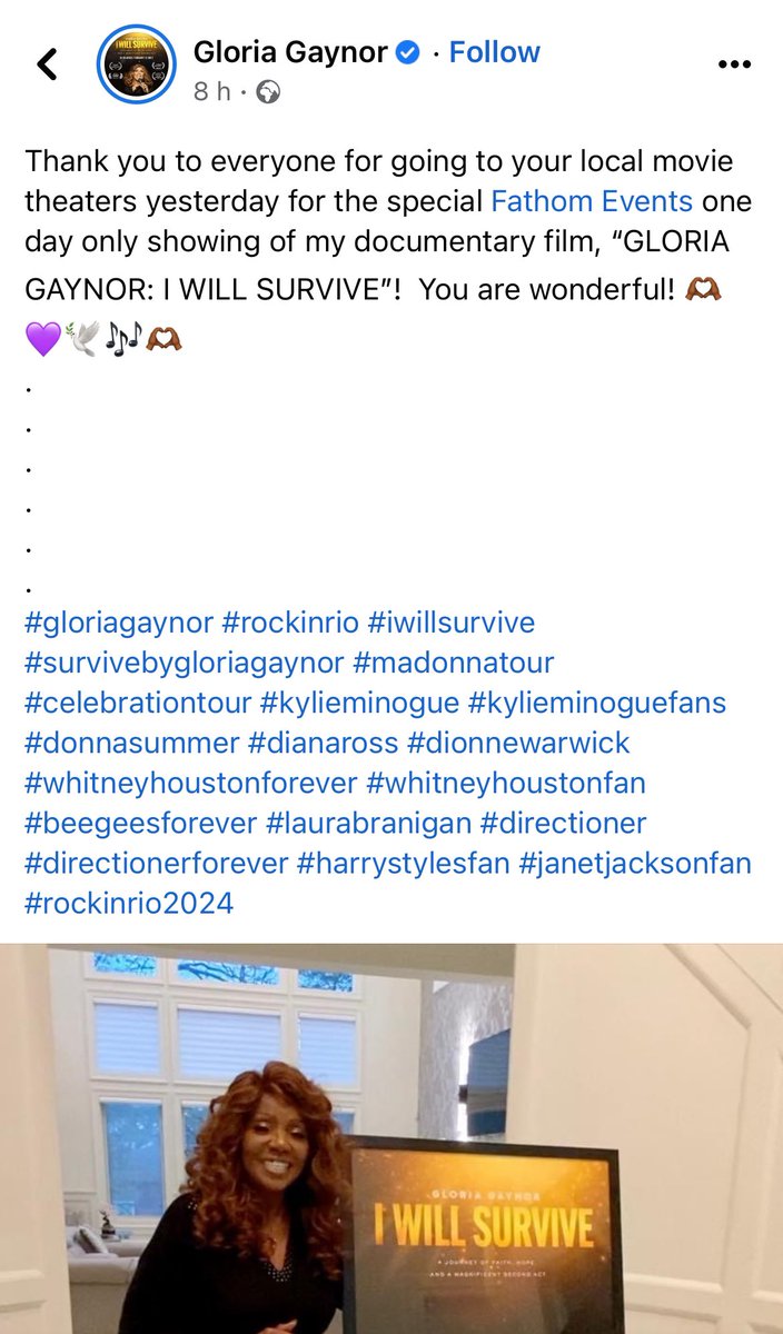 thomasalanpayne's tweet image. I’m obsessed with Gloria Gaynor’s choice of hashtags #kylieminogue #directionerforever