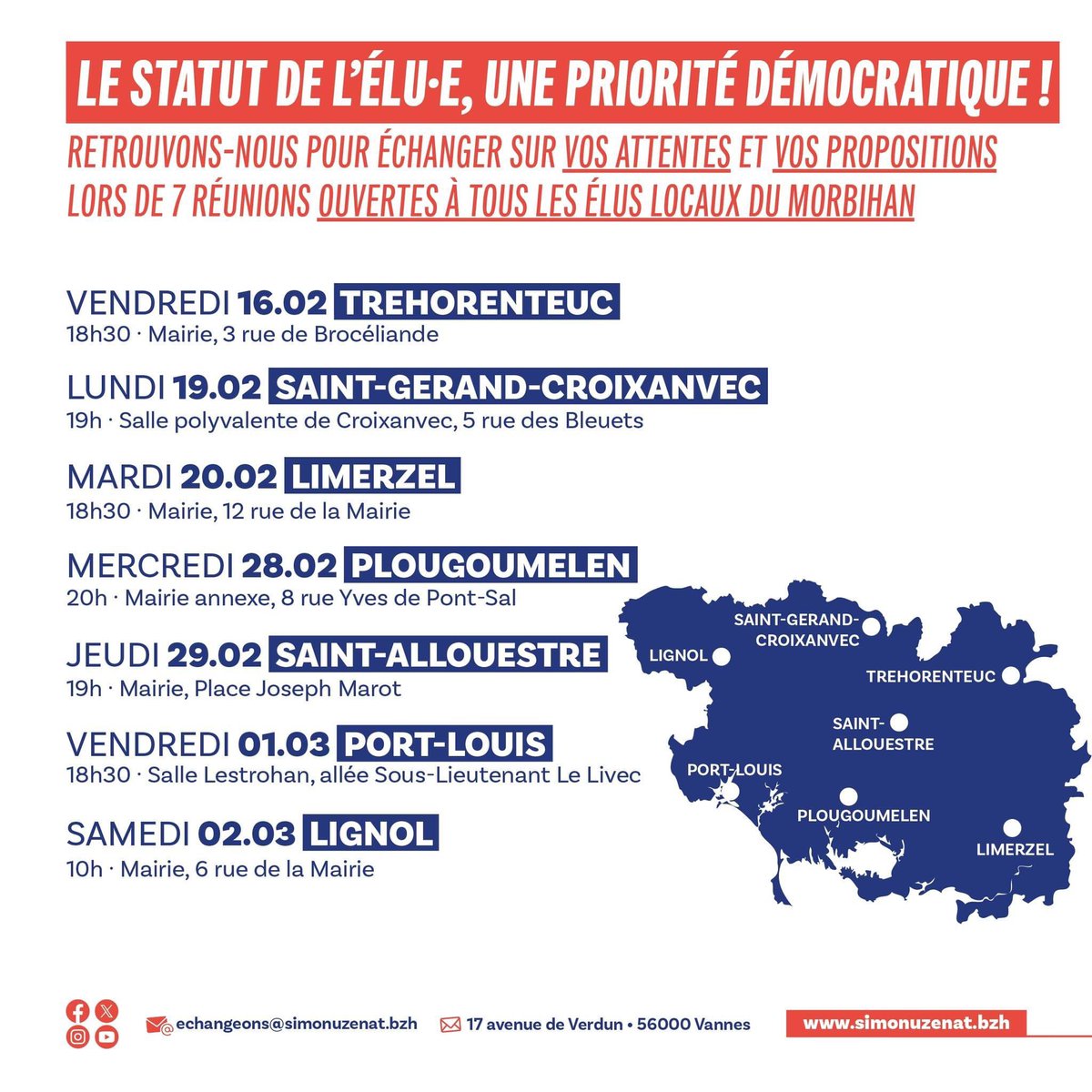 SimonUzenat's tweet photo. Le #statutdelelu, une priorité démocratique d’utilité publique !
Retrouvons-nous lors de l’une ou plusieurs des 7 réunions ouvertes aux élu·e·s locaux, en amont de l’examen de la proposition de loi transpartisane visant à améliorer les conditions d’exercice des mandats locaux. https://t.co/MaZmJinWe1