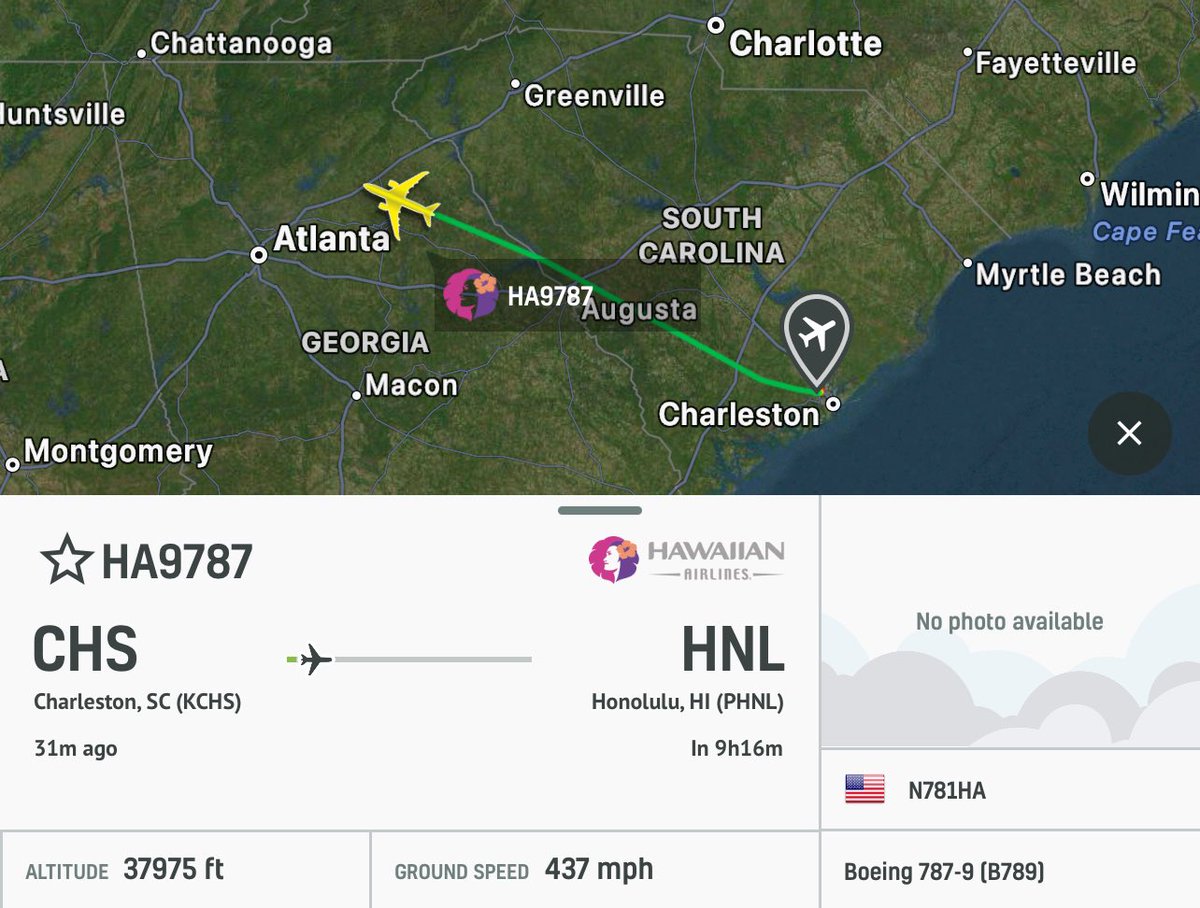 On delivery to Hawaiian Airlines is Boeing 787-9 Dreamliner, N781HA, from Charleston