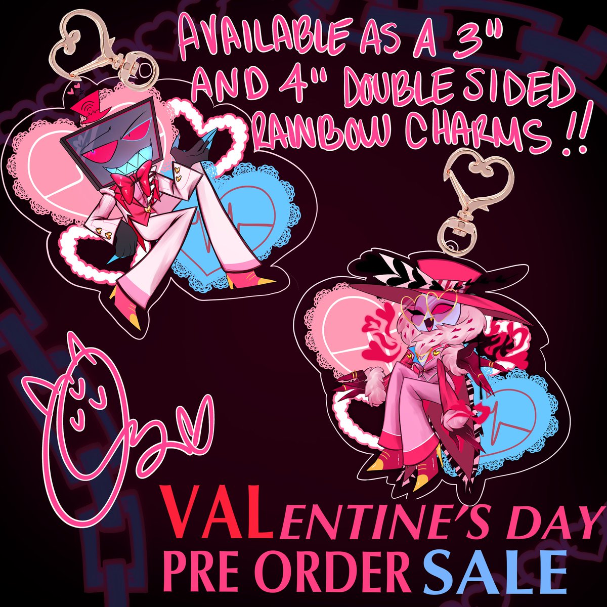 ozcollo's tweet photo. VALENTINE’S CHARMS AVAILABLE NOW!!! 🔗 DOWN BELOW!!! #VoxVal #HazbinHotel #HazbinHotelFanart #StaticMoth https://t.co/8SziH71E1Y