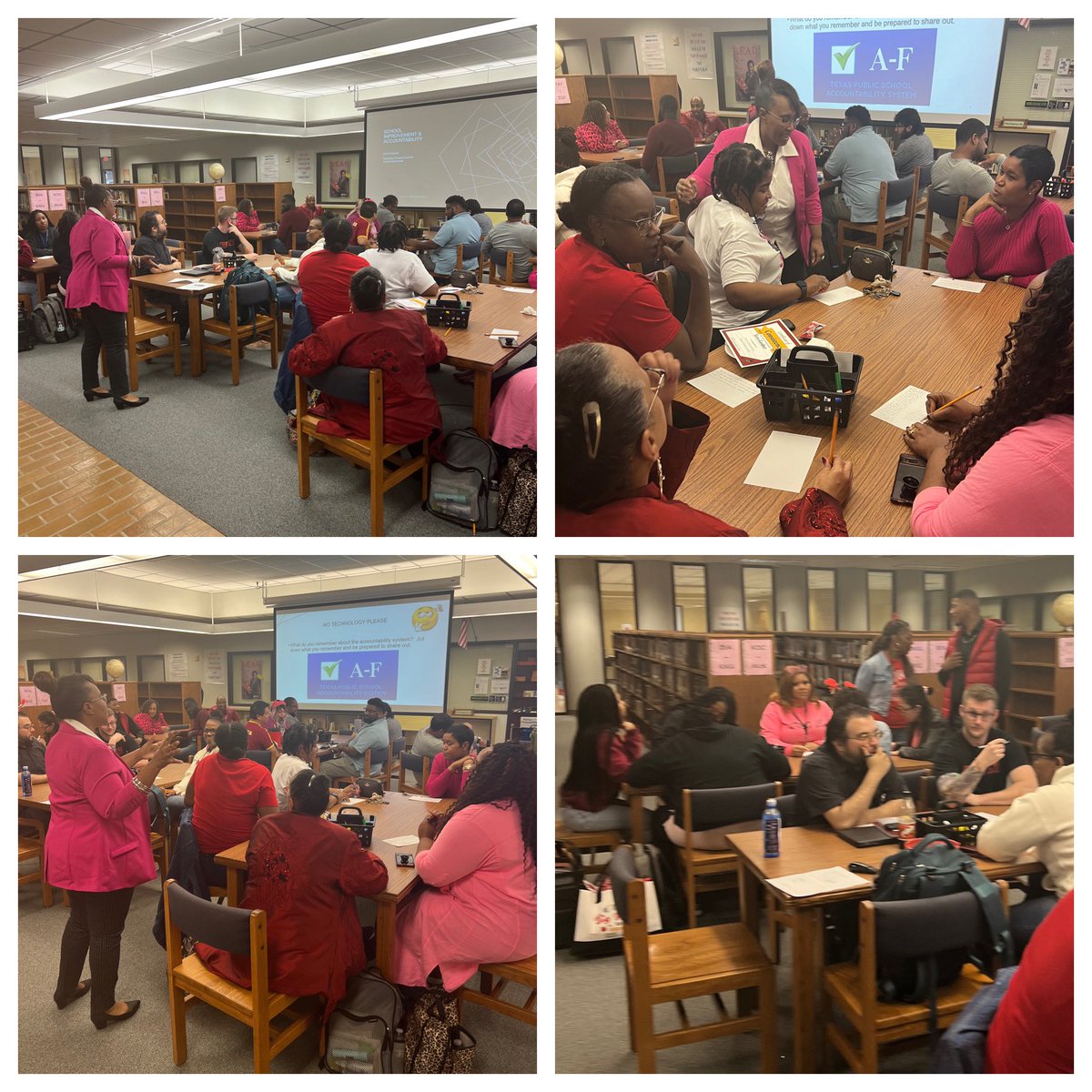 A huge “Thank You” to Ms. Beckley for reviewing the A-F Accountability system with our STAAR tested  Core Content teachers as they prepare to select their “Dynamic Dozen” from the transition tables to move to the next performance level‼️ #GrowthWins @HolubMiddle @AliefISD